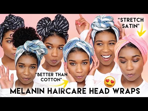 How To Tie @MelaninHaircare Head Wraps | Stretch Satin Head Wraps + "Better Than Cotton" Head Wraps