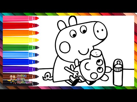 Draw and Color Little Peppa Pig and Baby George Pig 🐷🍼 Drawings for Kids