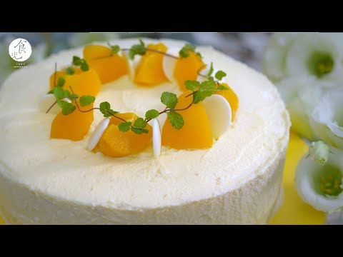 水蜜桃戚風蛋糕 ｜ Peach Chiffon Cake｜戚風蛋糕做法｜ASMR cooking no talking ｜4K