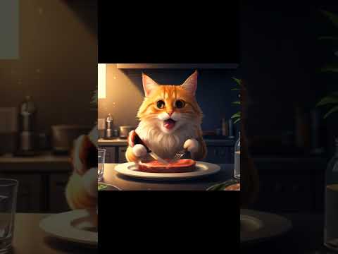 【アニメーション 】 キッチンで料理する猫 [animation] Cat cooking in the kitchen #cat #hailuo #猫