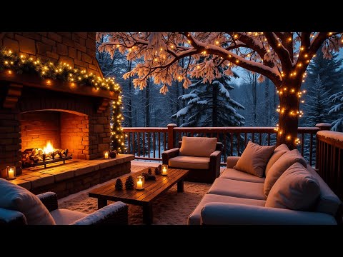 Winter Porch Evening in the Forest ❄️Relaxing Snowfall & Crackling Fire for Sleep