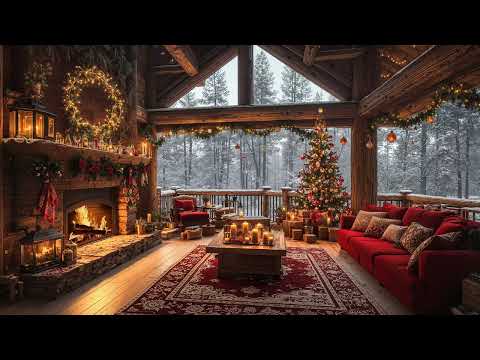 Warm Fireplace Burning Sounds & Relaxing Christmas Jazz Music for Stress Relief 🎄 Christmas Ambience