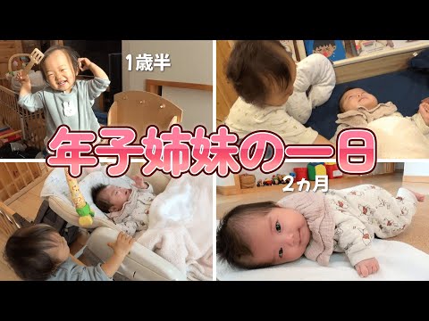 年子姉妹の一日【1歳半＆生後2か月】姉の趣味はベルトはめとおままごとと音楽鑑賞