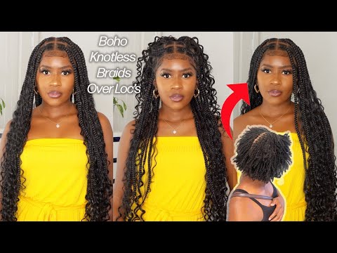 Medium Boho Knotless Braids Over Short Microlocs!!! Super Fast Install | 36 Inches Long!!!FANCIVIVI