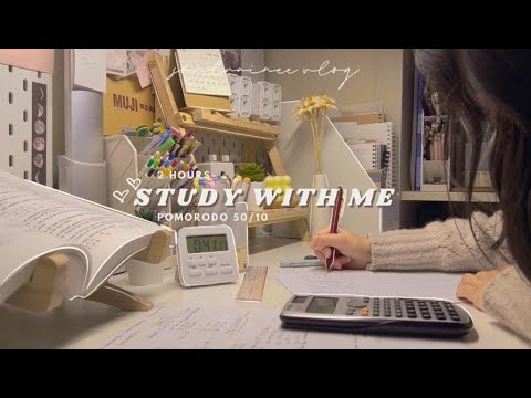 2 HOURS Study With Me 📑 || Pomodoro 50/10⏱️, calming piano lofi🎵, real sounds