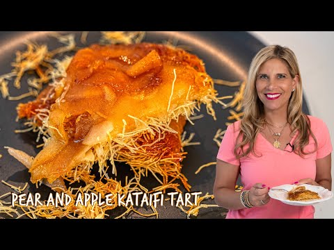 Homemade Kataifi Tart with Sweet Pear and Tart Apple