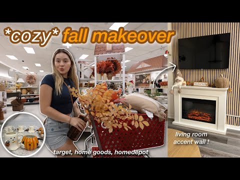 the *ULTIMATE* fall makeover in my townhouse + living room transformation 🍂 | new fireplace