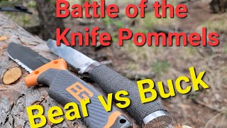 Buck Selkirk Survival Knife vs Gerber Bear Grylls Ultimate Pommel. Which is Better? Knife test.