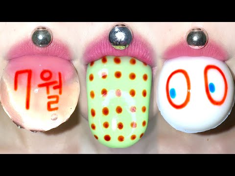 ASMR JULY JELLY EMOJI FACE GUMMY GREEN DOT PUDDING 7월 젤리 이모지 푸딩 땡땡이 초록 먹방