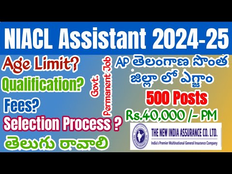 NIACL Assistant Recruitment 2024 Telugu|New India Assurance Co Assistant Notification 2025 500 posts