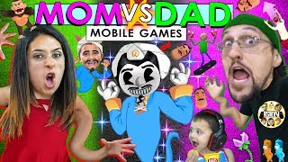 AKINATOR CAN'T BE BEAT!!  FGTeeV Mom vs Dad Mobile Games Challenge (Bendy, Baldi, Nom, Flip Diving)