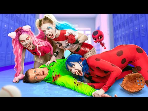 Vampire Apocalypse in Superhero School / Harley Quinn Vs Hello Kitty Vs LadyBug