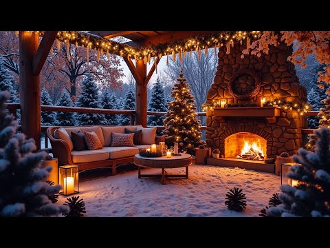 Cozy Winter Porch Escape 🎁 Christmas Jazz, Fireplace Sounds and Gentle Snowfall