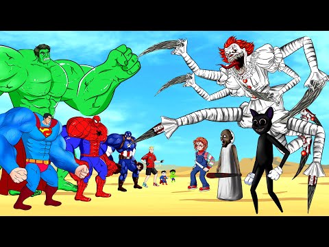 Rescue Team HULK & SPIDERMAN, SUPERMAN, DEADPOOL vs PENNYWISE, CHUCKY, CARTOON CAT, GRANNY - FUNNY