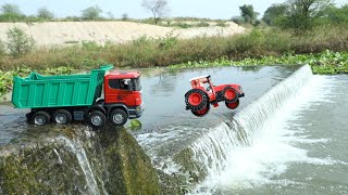 Mahindra Tractor | Tata Truck | Bruder Tractor | Scania Tipper Truck Jump River | CS kids Toy