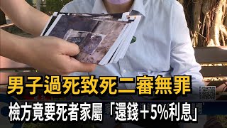 男子過失致死二審無罪　檢方竟要死者家屬「還錢+5%利息」－民視新聞