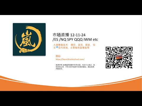 市场直播 12-11-24/ES /NQ SPY QQQ IWM etc大盘解盘技术： 缠论，波浪，谐波， 钻石💎信号系统，主要做和蓝筹股等