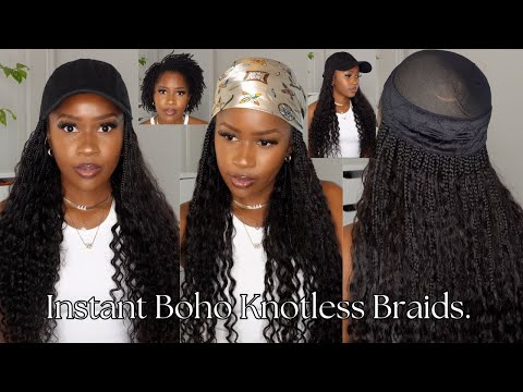 One Minute Boho Knotless Braids Install Over Micro Locs! Two Ways To Wear Hat & Scarf!! @LockBraids