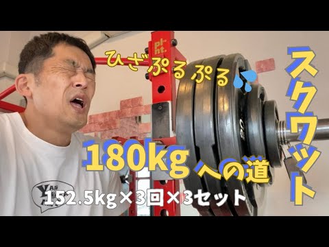 ひざぷるぷるスクワット(≧▽≦)  152.5㎏×3回×3セット　スクワット180㎏への道　～50歳でBIG3トータル500㎏への道～