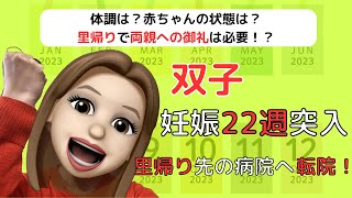 【双子妊婦】妊娠22週突入 | 里帰り出産開始！両親への御礼は必要！？ | 自身の体調・赤ちゃんの状態は？