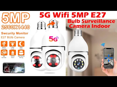 5G Wifi 5MP E27 Bulb Surveillance Camera Indoor 4X Digital Zoom AI Human Detect Full Color Night