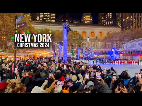 NYC Christmas 2024 4K NYC Christmas Tree Lighting ✨ Bryant Park Christmas Tree Lighting 2024