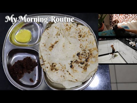 My Morning Routine in the Kitchen & Breakfast Recipe - Rice Rotti with Spicy Red Chili Chutney #vlog