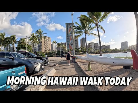 Morning Hawaii Walk Today | Waikiki Kahanamoku Beach & Lagoon | Virtual Walk | Treadmill