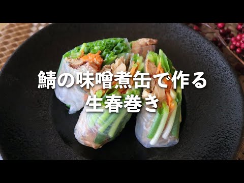 鯖の味噌煮缶でつくる生春巻き