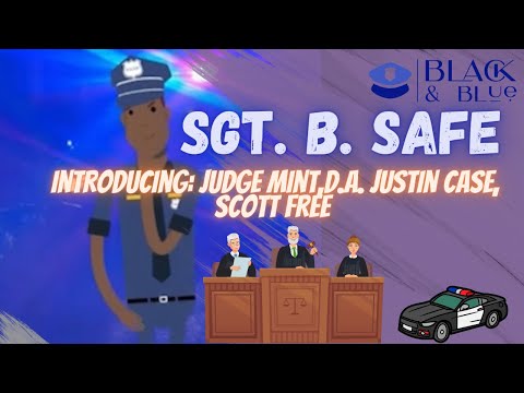 Sgt. B. Safe introduces Judge Mint, D. A. Justin Case, and Defense Attorney Scott Free