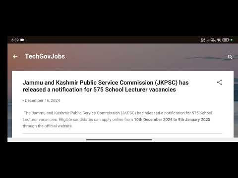 Jammu and Kashmir Public Service Commission (JKPSC) School Lecturer Recruitment 2024: Apply for 575