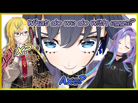 The discussion on Eggs? X? Axe? feat. Kronii, Moona, Kaela 【Hololive | TiMoonSmith】