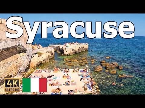 Syracuse, Sicily - Walking Tour in 4K - Swimming Rocks, Cathedral, Shopping Street, and Restaurants