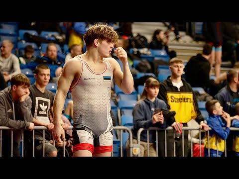 U20 Rainer Plaser (EST) vs Alexander Amas (NOR) 77kg. Greco-roman men wrestling. B-cam-man