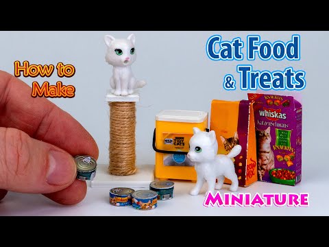 How to make Miniature Cat Food and Treats - Tutorial | DollHouse | No Polymer Clay!