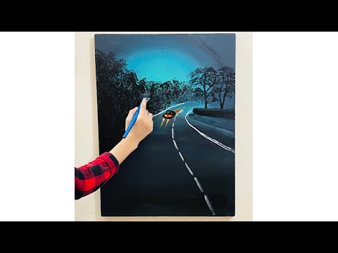 How to Paint a Dramatic Night Drive Scene: Step-by-Step Road Painting Tutorial 🌌🚗