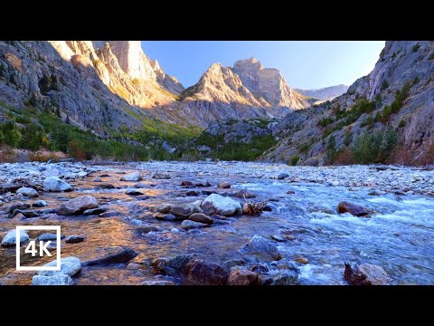 4K Alpine River Sunset | Rocky Mountains | Nature Scene for Relaxation | River Sounds for Sleeping