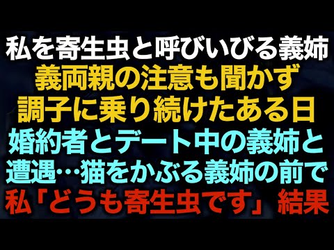 【スカッとする話】私を寄生虫と呼びいびる義姉　義両親の注意も聞かず調子に乗り続けたある日婚約者とデート中の義姉と遭遇…猫をかぶる義姉の前で私「どうも寄生虫です」結果【修羅場】