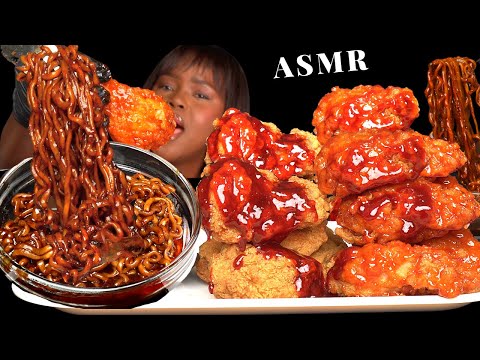 ASMR CHICKEN WINGS & SPICY NOODLE MUKBANG (No Talking) Sticky Eating Sounds | Vikky ASMR