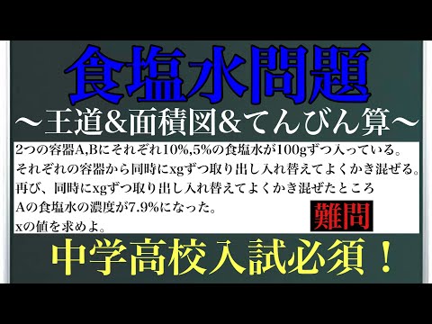 食塩水問題〜王道&面積図&てんびん算〜中学高校入試必須！