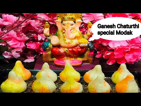 Ganesh Chaturthi special, बिना गैस जलाये, बिना मावा, चासनी, Colourfull khopra मलाई मोदक की recipe...