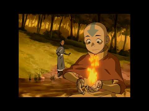 Aang tries firebending for the first time