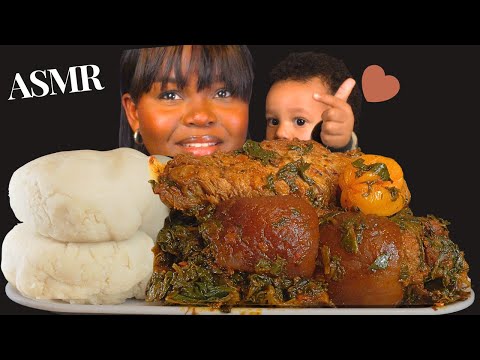 ASMR FUFU & VEGETABLE EFO RIRO SOUP MUKBANG |BBQ turkey wings | No Talking) Soft Eating Sounds