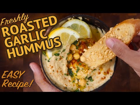 How to make ROASTED GARLIC HUMMUS - The Easy Way! | BEST Freshly Roasted Garlic Hummus Dip or Spread