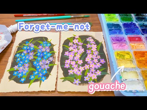 How I draw Forget-me-not flowers (gouache) / paint with me