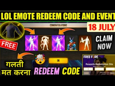 Free Fire New Redeem Code Today🥳| Lol Emote Redeem Code | 18 JULY Redeem Code | ff redeem code today