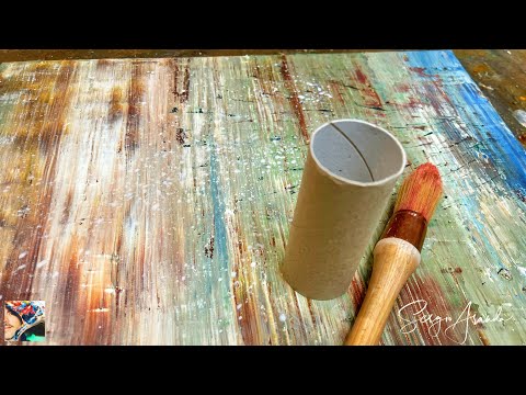 Easy Semi-Abstract Painting: Beginner's Tutorial! Clever Assembly Ideas - cardboard tube Mark Making