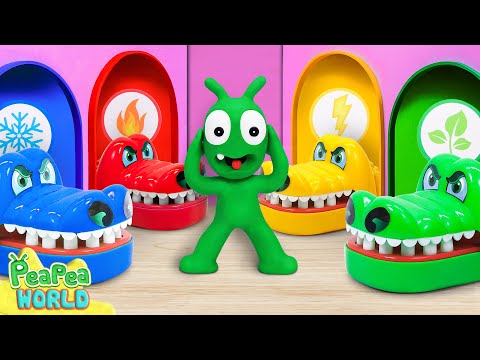 Mystery Four Elements Crocodile Dentist Room Challenge 🍭 Cartoon For Kids ❤️ Pea Pea World