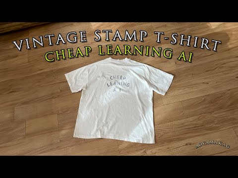 古着Tシャツにスタンププリント Cheap Learning AI 青山家具Tシャツ