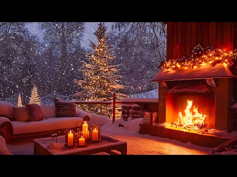 Dreamy Winter Porch Ambience ❄️🎄 Fireplace Sounds for Relaxation🔥Christmas Ambience